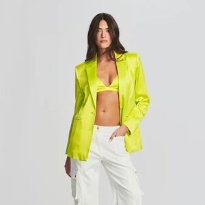 SOLD - SER.O.YA Yellow Neon Lime Silk Motlee Blazer Size M Retrofete